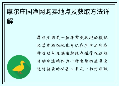 摩尔庄园渔网购买地点及获取方法详解
